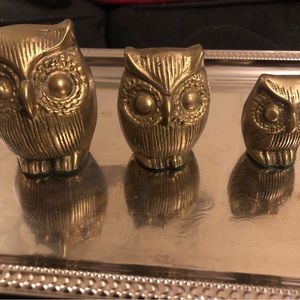 3 vintage brass owls